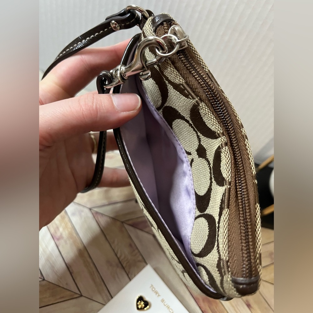 Coach Brown Signature Canvas Wristlet - Picture 6 of 8
